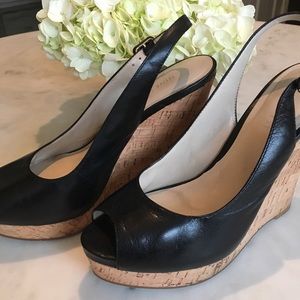Nine West Black Peep Toe Cork Wedges